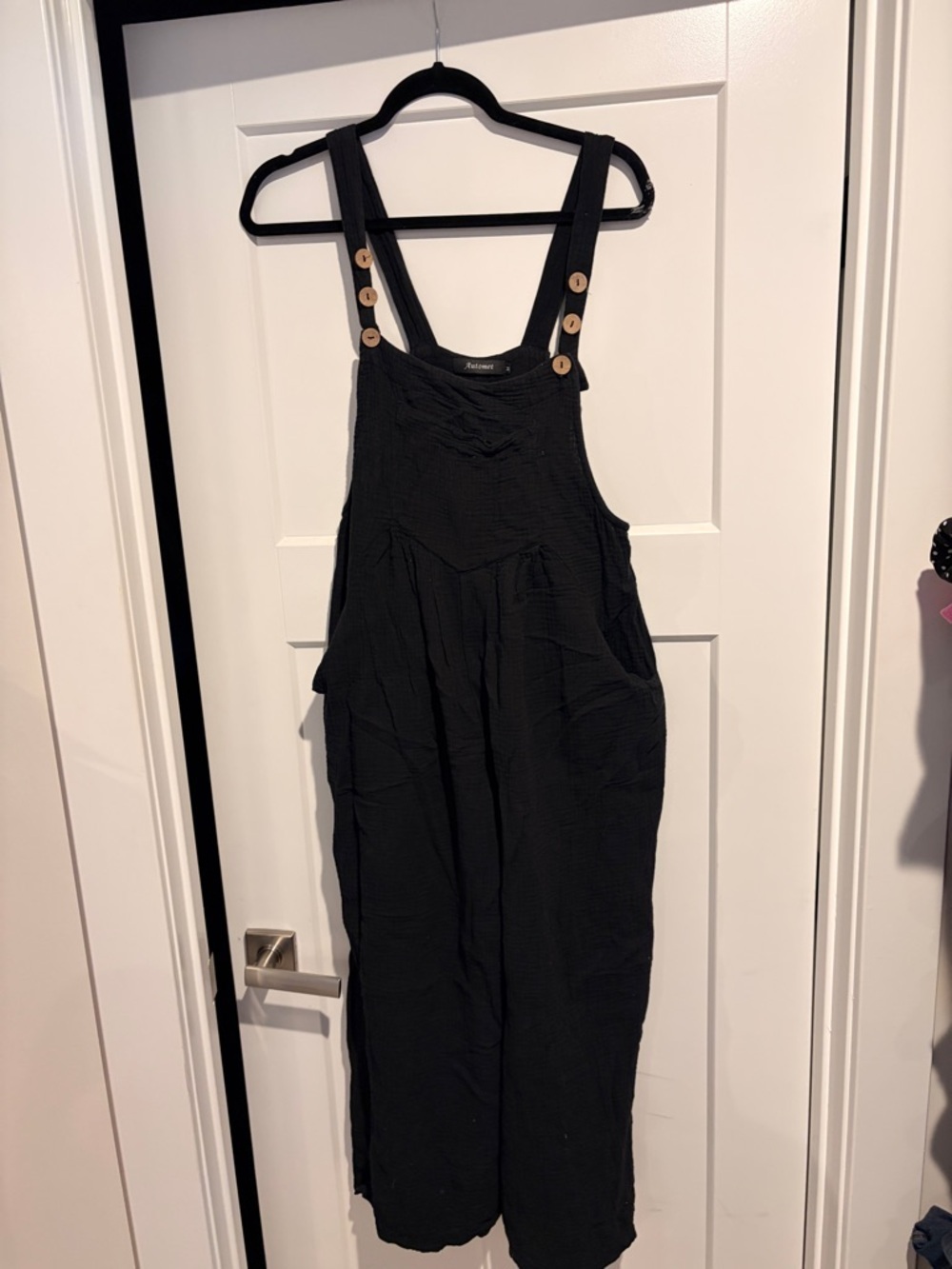 Black Button-Strap Linen Overalls Women’s Medium
